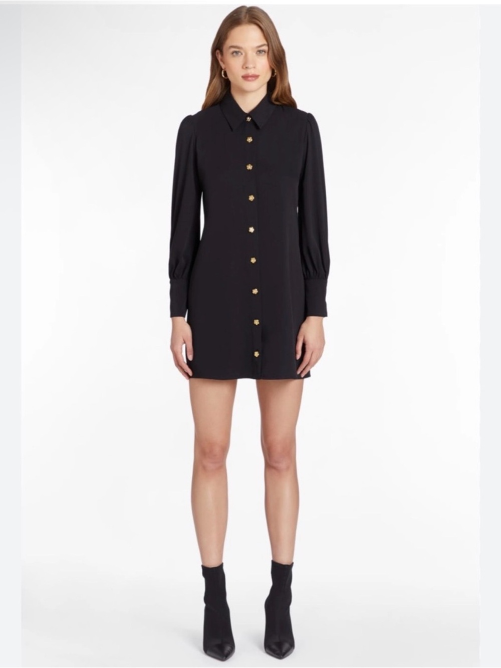 Amanda Uprichard Heddy
Black Mini Gold Flower Buttons
Shirt Dress NWT $259